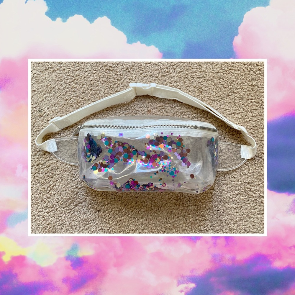 UNISEX CLEAR STADIUM FANNY PACK W/ LOOSE SEQUINS